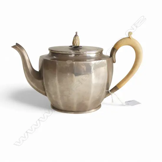STG SILVER IVORY HANDLED TEAPOT, BRAVINGTON'S Ltd., SHEFFIELD 1936, 677gms