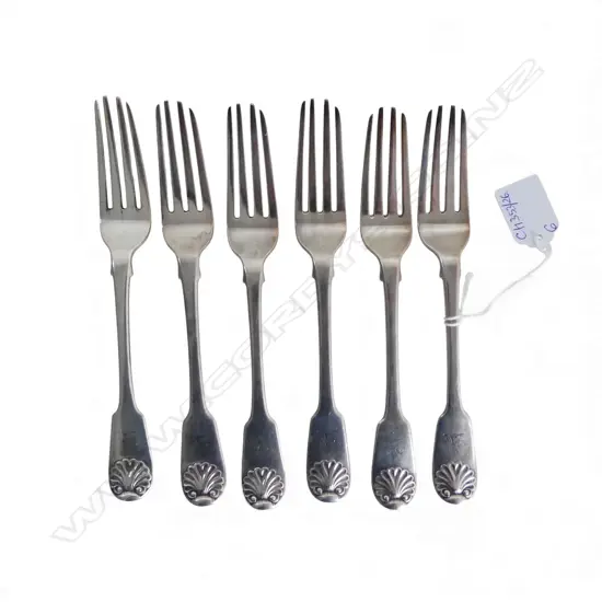 SET OF 6 GEORGIAN STG SILVER FORKS, William Chawner II, LONDON 1821 427gms