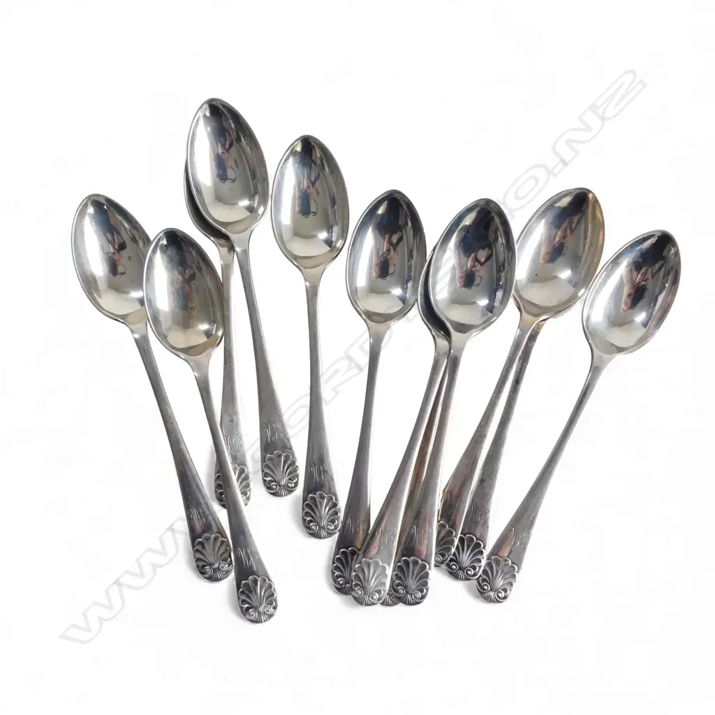 12 STG SILVER SHELL PATTERN TEA SPOONS, 149gms Image 1++