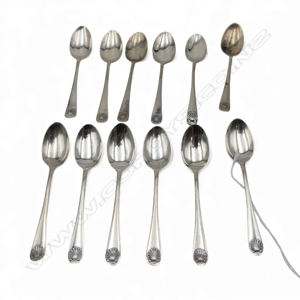 12 STG SILVER SHELL PATTERN TEA SPOONS, 120gms Image 1++