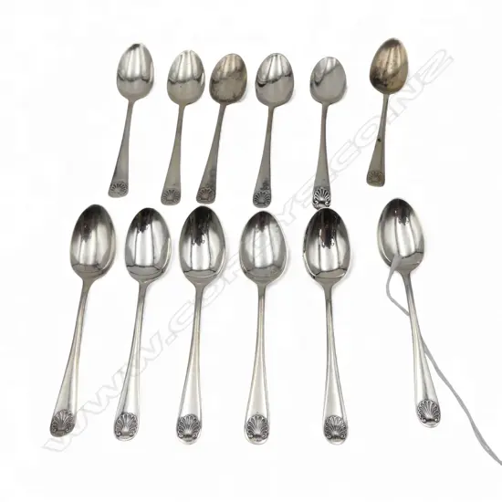 12 STG SILVER SHELL PATTERN TEA SPOONS, 120gms