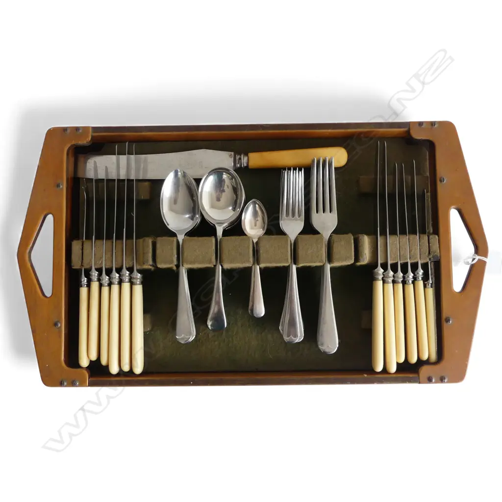 TRAY w. EP / IVORINE 'BONE' HANDLED CUTLERY W.490mm Image 1++