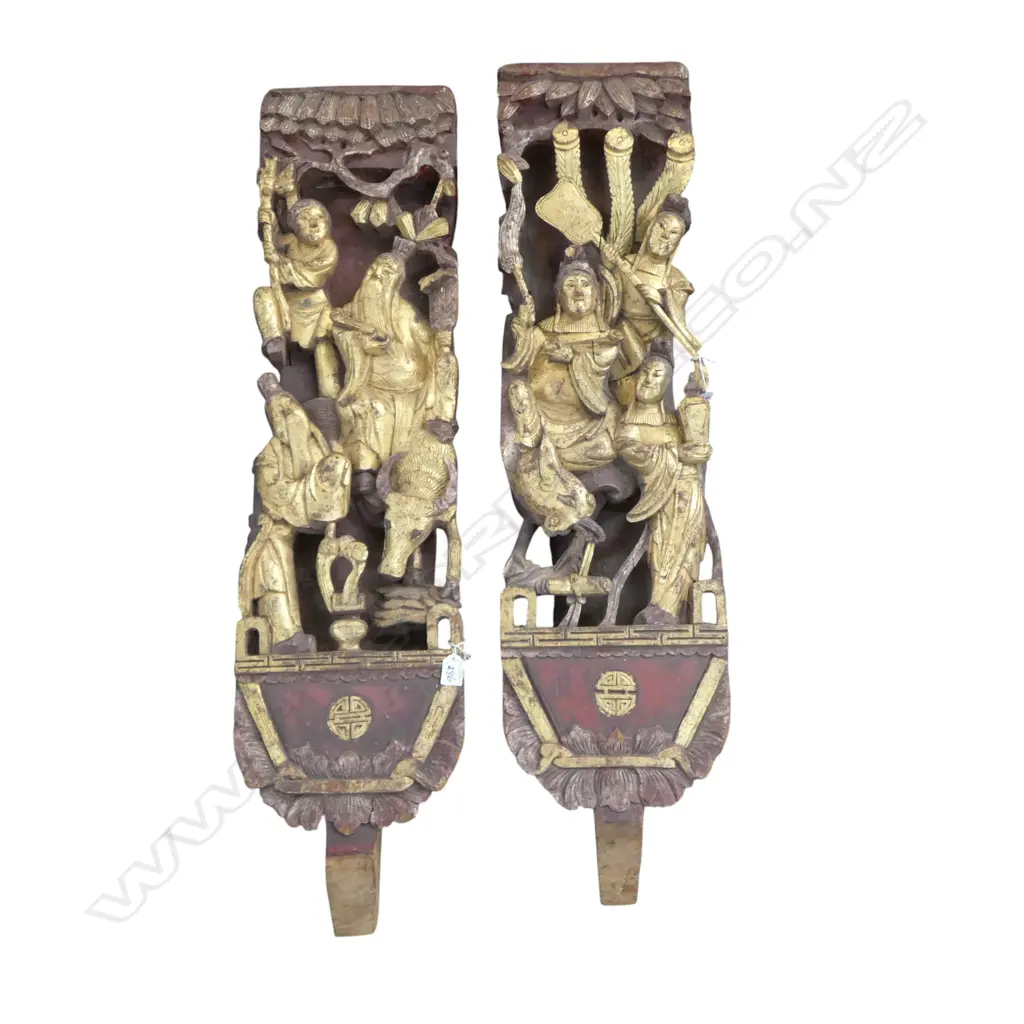 2 OLD CARVED CHINESE GILT WOOD ARCHITECTURAL TEMPLE PILLARS collected in china H.1070mm Image 1++