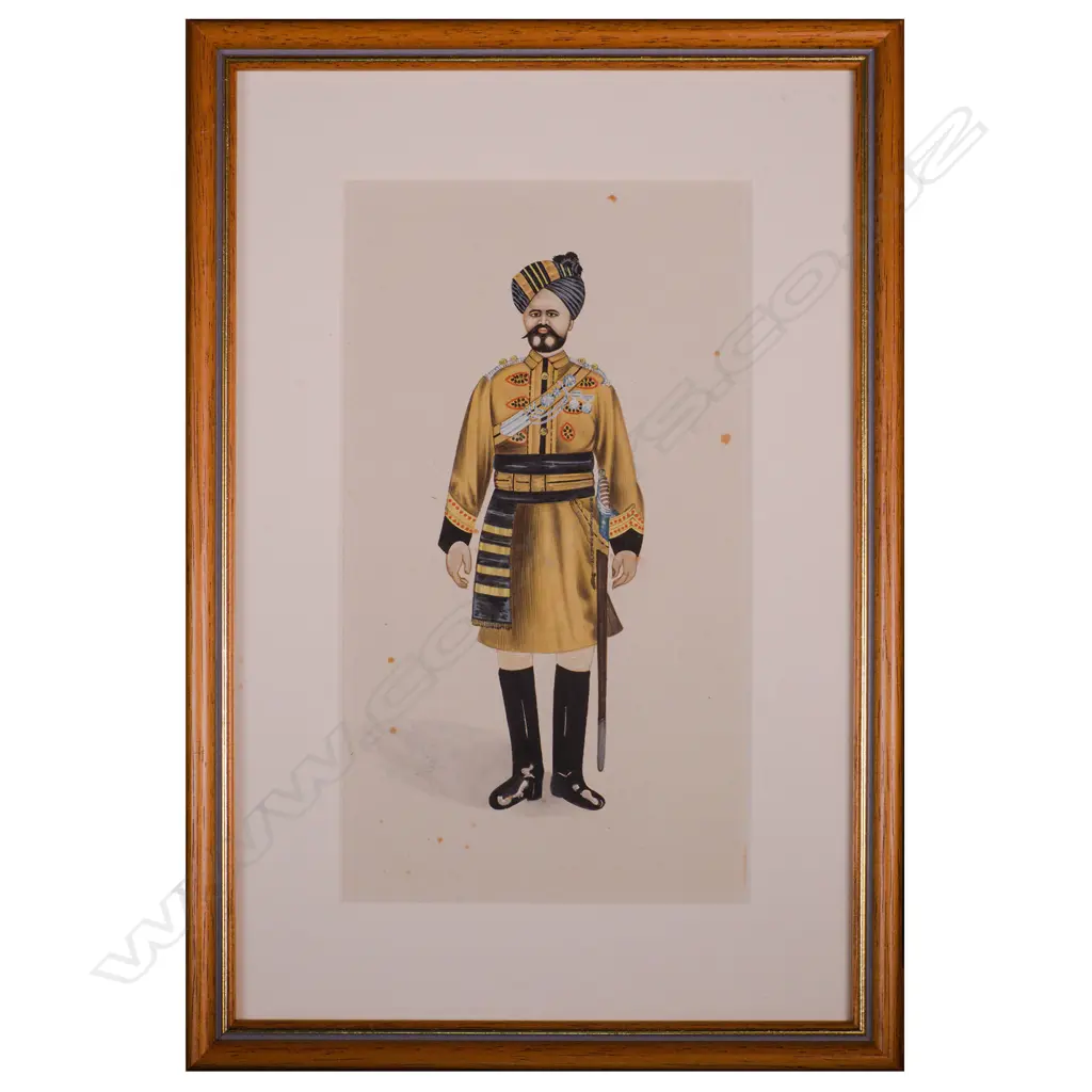 BRITISH EAST INDIAN COMPANY LANCERS MARCHING ORDER UNIFORM GOUACHE MINIATURE PAINTING C. 1905 205 X 115MM Image 1++