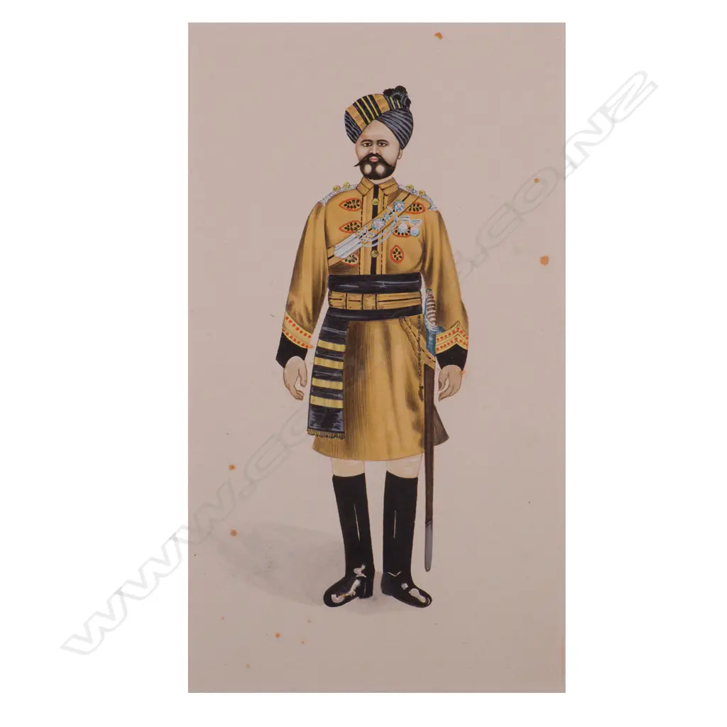 BRITISH EAST INDIAN COMPANY LANCERS MARCHING ORDER UNIFORM GOUACHE MINIATURE PAINTING C. 1905 205 X 115MM Image 1++