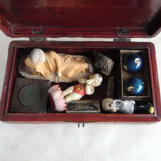 VINTAGE CHINESE LEATHER BOUND BOX L330MM * 8 ORIENTAL COLLECTABLES