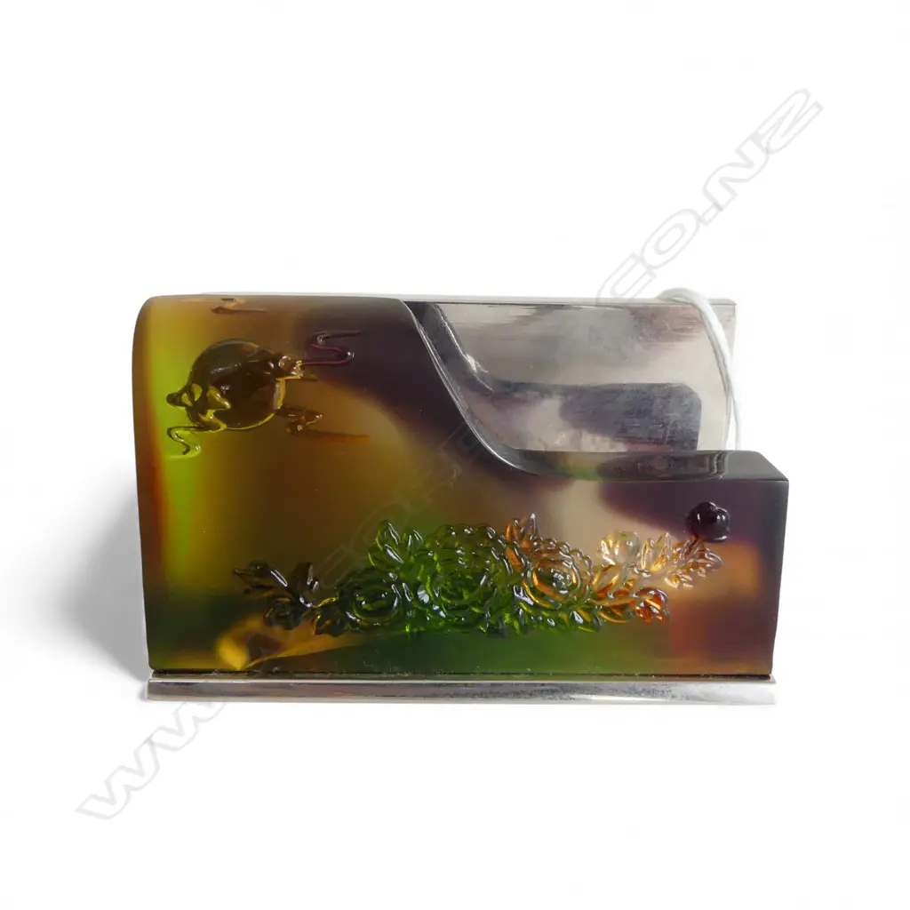 CHINESE CAST GLASS DESK CARD HOLDER W.90mm Image 1++