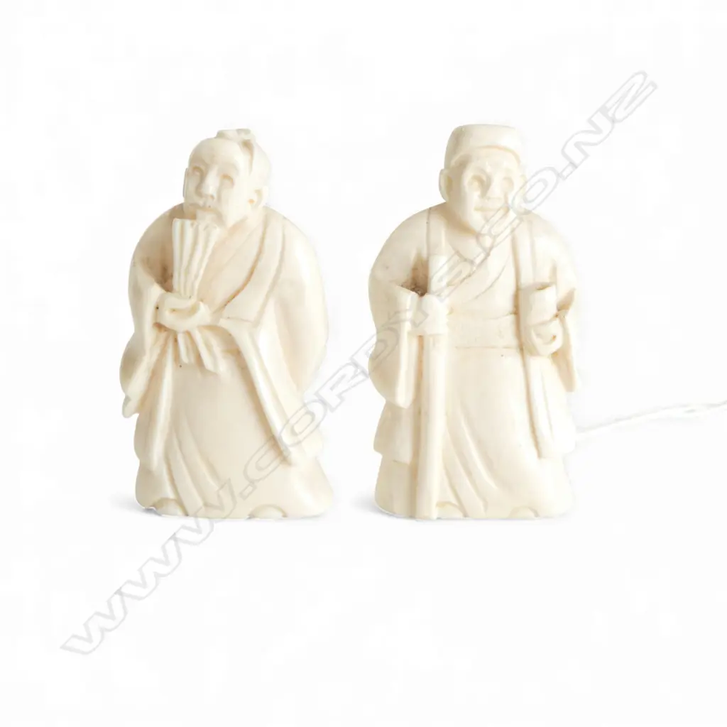 2 IVORY NETSUKE; JAPANESE MEN H.50mm Image 1++