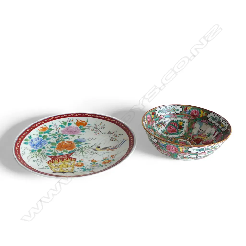 ORIENTAL FAMILLE ROSE BOWL 230mm dia & PLATE 315mm dia Image 1++