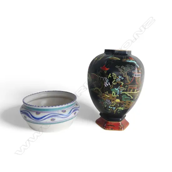 CARLTON WARE VASE H.220mm, POOLE BOWL 175mm dia hairline,