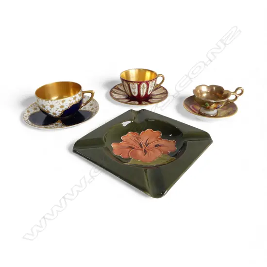 MOORCROFT HIBISCUS ASHTRAY, SMALL PAINTED CUP, DEMITASSE C/S ROYAL DOULTON & ROSENTHAL & HANDPAINTED R/WORCESTER DISH