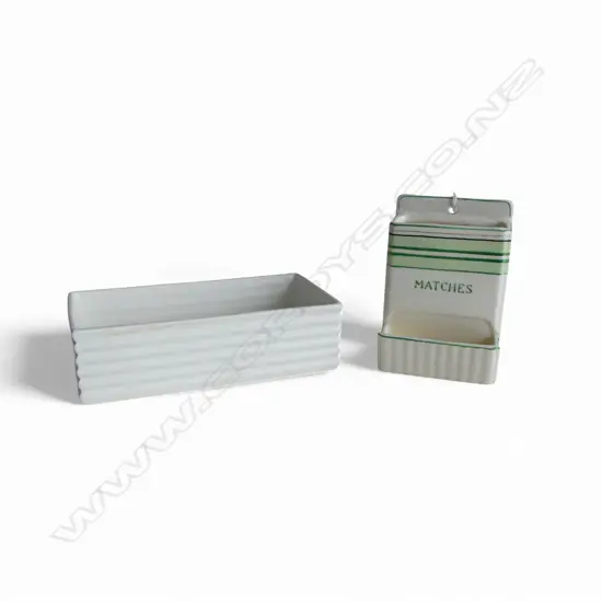 WEDGWOOD KEITH MURRAY RECTANGULAR VASE 180x90x50mm + DECO WALL MOUNTED MATCHES HOLDER H.125mm