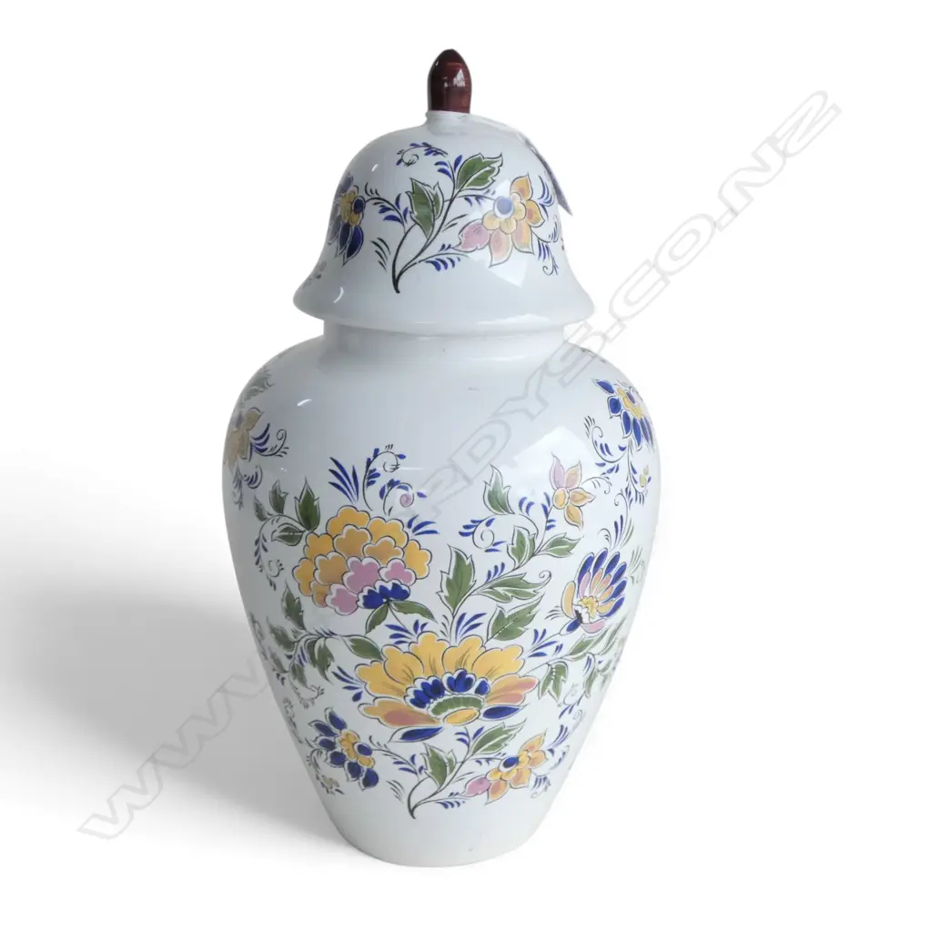 LIDDED GOUDA MID CENTURY FLARAL VASE H350MM Image 1++
