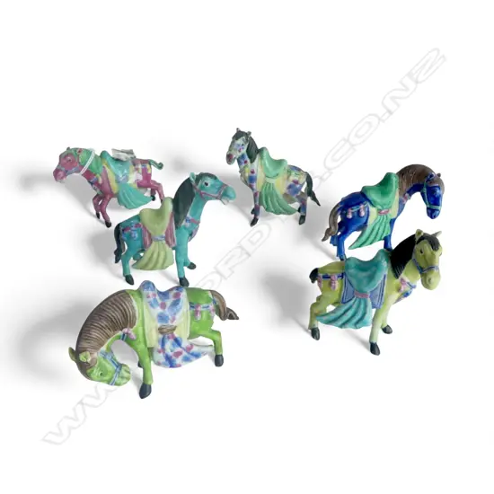 6 CHINESE MINIATURE POLYCHROMATIC CHINESE HORSES H 75mm AVG SOME AF 