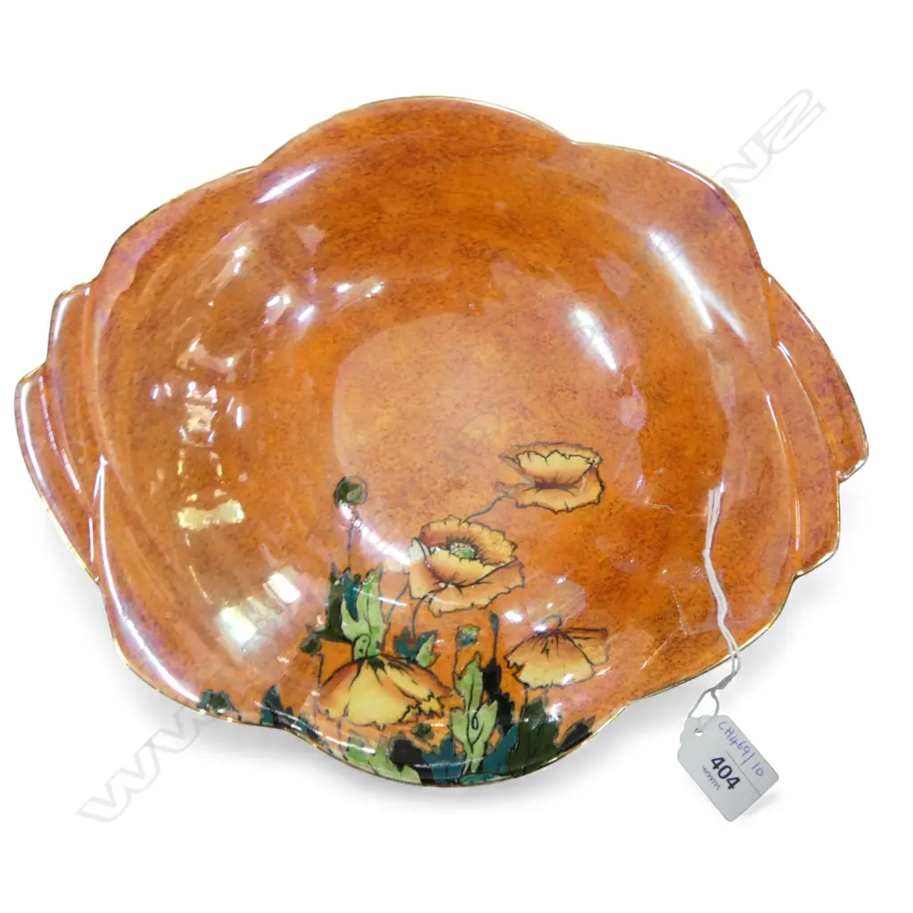 ROYAL WINTON GRIMWADES ORANGE LUSTER FRUIT BOWL POPPY PAT L270MM Image 1++
