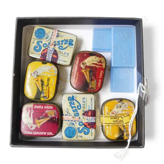 HMV & SONGSTER GRAMOPHONE NEEDLE TINS & NEEDLES 9PCS, L.40-45MM