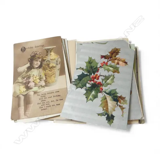 58 ANTIQUE GREETINGS POSTCARDS – CHRISTMAS BIRTHDAY ETC