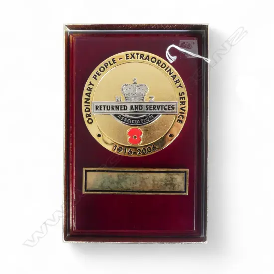 RSA 90th ANNIVERSARY COM. PLAQUE IN BOX 210x140mm