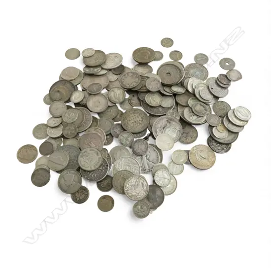 COLLECTION ASST. MOSTLY SILVER ANTIQUE & EARLY 20thC N.Z. & WORLD COINS Incl. 3 PENCE OF VARIOUS DATES