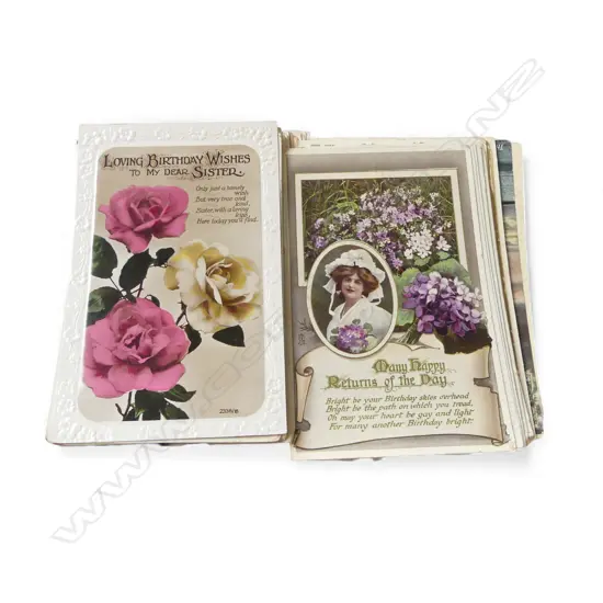 63 ANTIQUE BIRTHDAY GREETINGS POSTCARDS 