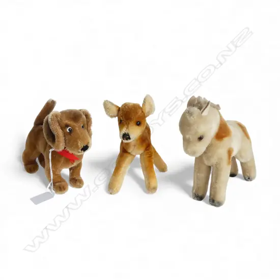 3 STEIFF ANIMALS; DOG, HORSE, FAWN L.195mm
