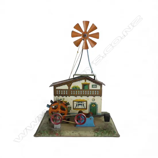 VINTAGE GERMAN TIN TOY; HOUSE w. WINDMILL H.240mm