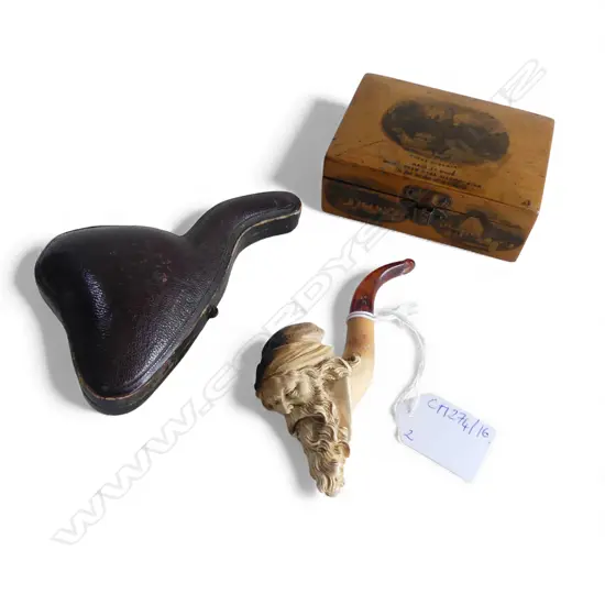 MEERSCHAUM PIPE + TREEN BOX W.95mm