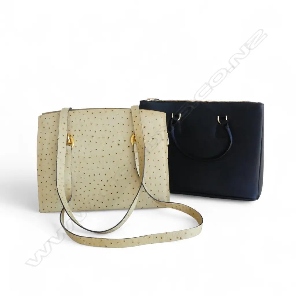 2 HAND BAGS; BLACK LEATHER & OSTRITCH (WITH PURSE) Image 1++