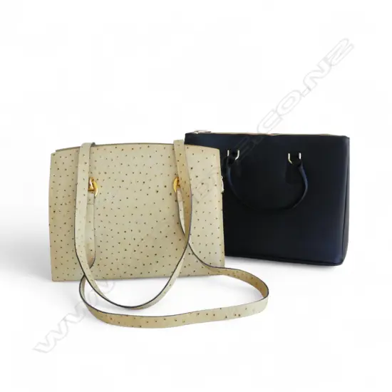 2 HAND BAGS; BLACK LEATHER & OSTRITCH (WITH PURSE)