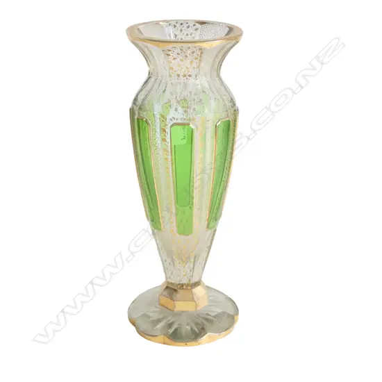 MOSER? GILT & GREEN FLASHED GLASS VASE H.275mm