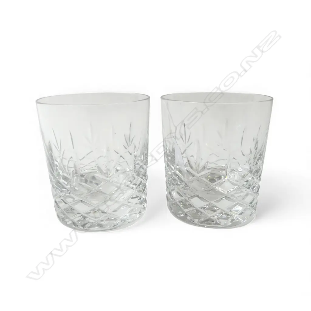 PAIR ROYAL DOULTON CRYSTAL DOUBLE OLD FASHIONED WHISKY TUMBLERS HEAVY, H.95MM D.85MM Image 1++
