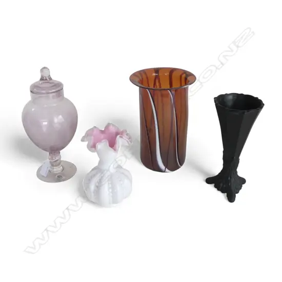 4 ASST. GLASS VASES (1 LIDDED) H.250mm