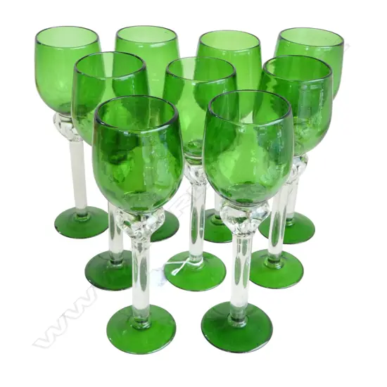 9 HAND BLOWN WINE GLASSES H.250mm (1 w. CHIP TO BASE)