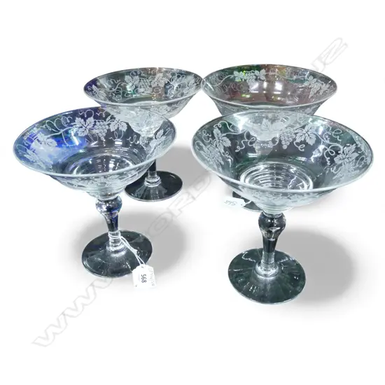 4 STUART CRYSTAL ACID ETCHED COMPORTS H170MM