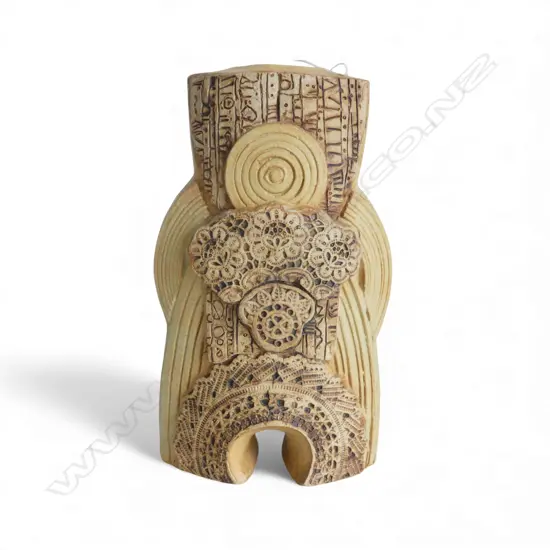 Bernard Rooke c.1970's English pottery sculpted vase figural form with fine lace like impressions. H.275mm