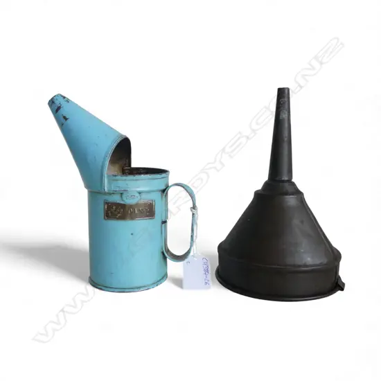 VINTAGE BLUE ENAMEL 1/2 PINT POURER + FUNNEL H.190mm