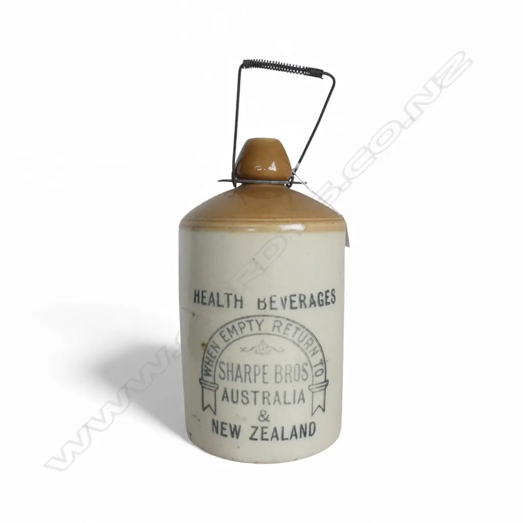 SHARPE BROS LARGE VINTAGE N.Z. STONEWARE BOTTLE/CROCK H.330mm Image 1++