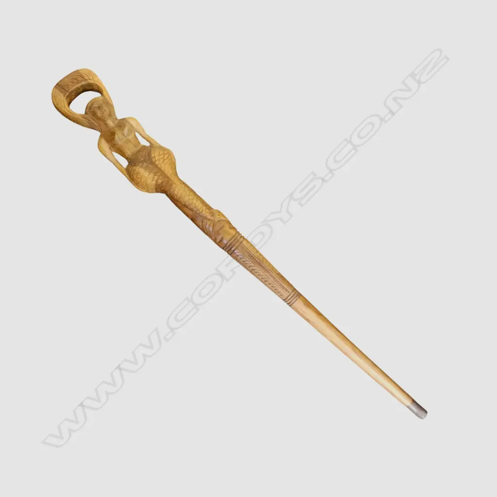 SCULPTED WOODEN CANE WITH MERMAID Image 1++