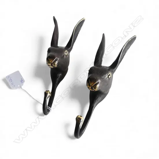 2 BRONZED HARE RABBIT WALL HOOKS H.170mm
