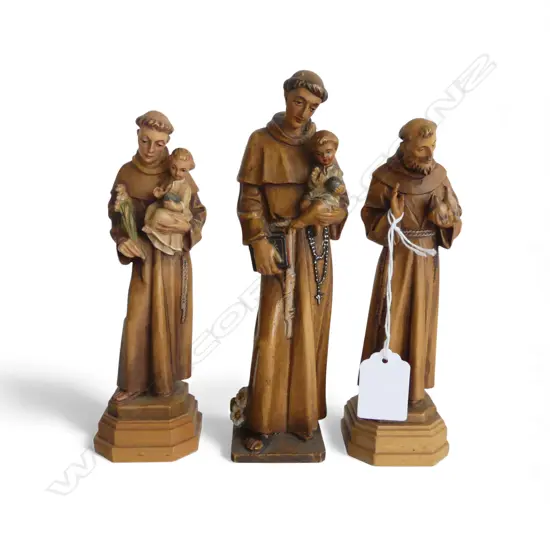3 ITALIAN CARVED WOODEN MONKS H.195mm