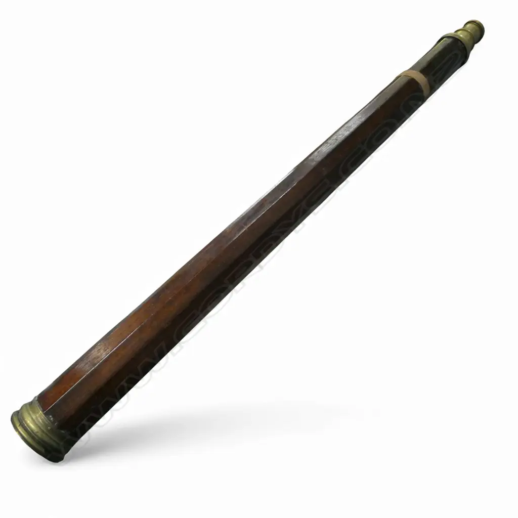 Victorian brass & mahogany single draw telescope. L.890mm extended. Tube pulls away from body. Faceted mahog. 10 sided Image 1++