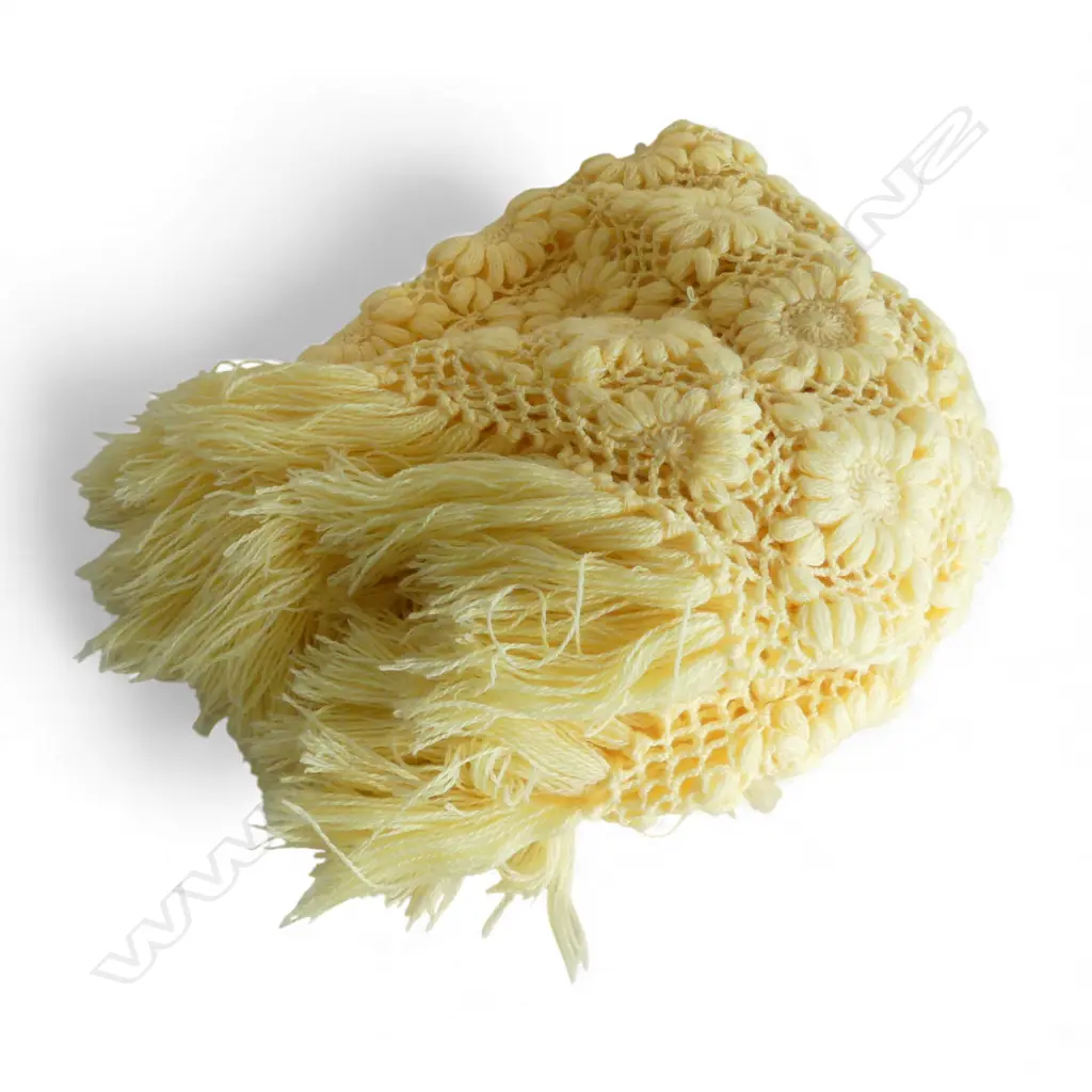 vintage lemon toned crochet shawl / throw Image 1++