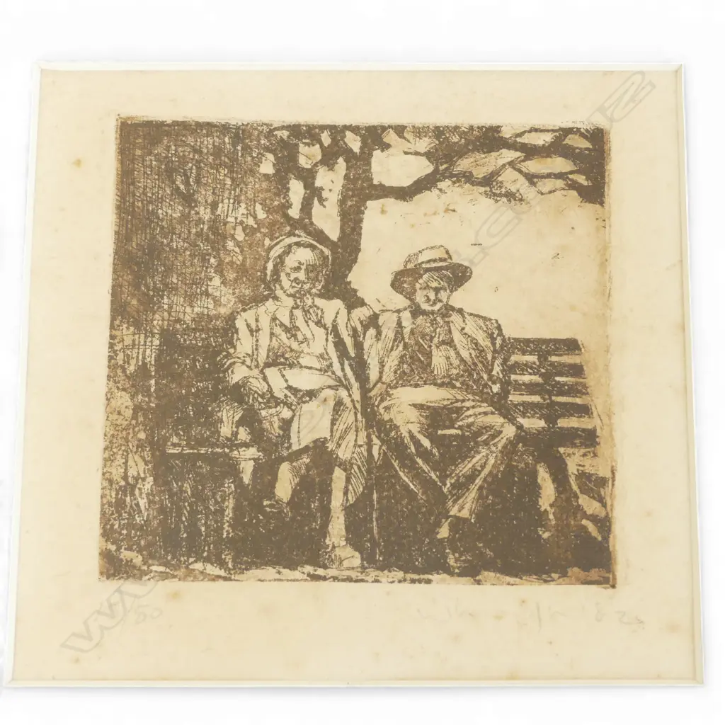 THE BENCH, FRAMED ETCHING PRINT NUMBER 15/80 , SIGNED, 120 X 120MM Image 1++