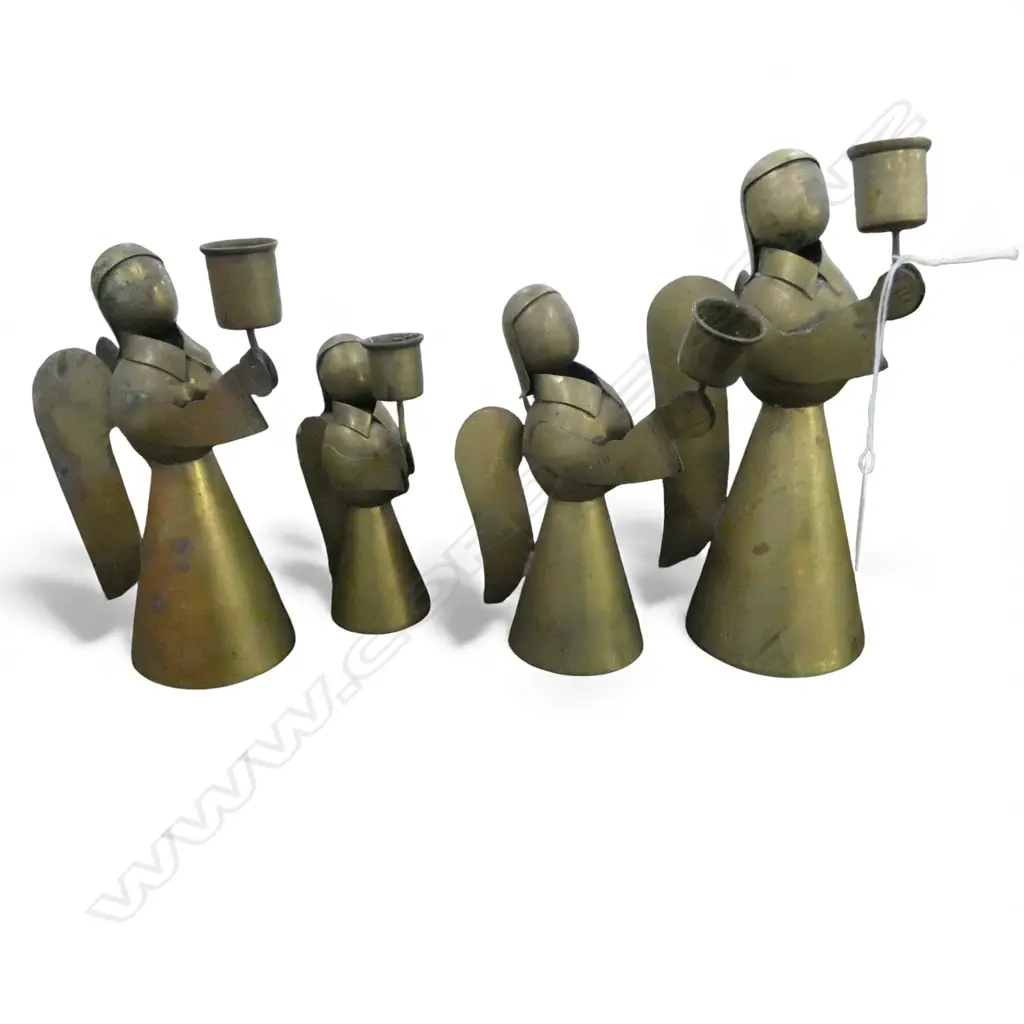 4 MEXICAN BRASS ANGEL CANDLESTICKS H.190mm Image 1++