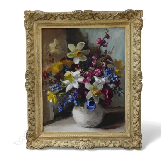 N. GRAEME COX, FLORAL STILL LIFE, OIL ON BOARD 495x390mm