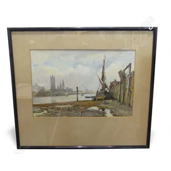 VINTAGE COLOR LITHOGRAPH PRINT OF THE RIVER THAMES BY MARC MARKOVITCH,200 X 300MM