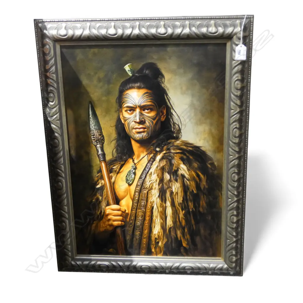 MAORI WARRIOR, MODERN PRINT ON CANVAS BOARD 590x410mm Image 1++