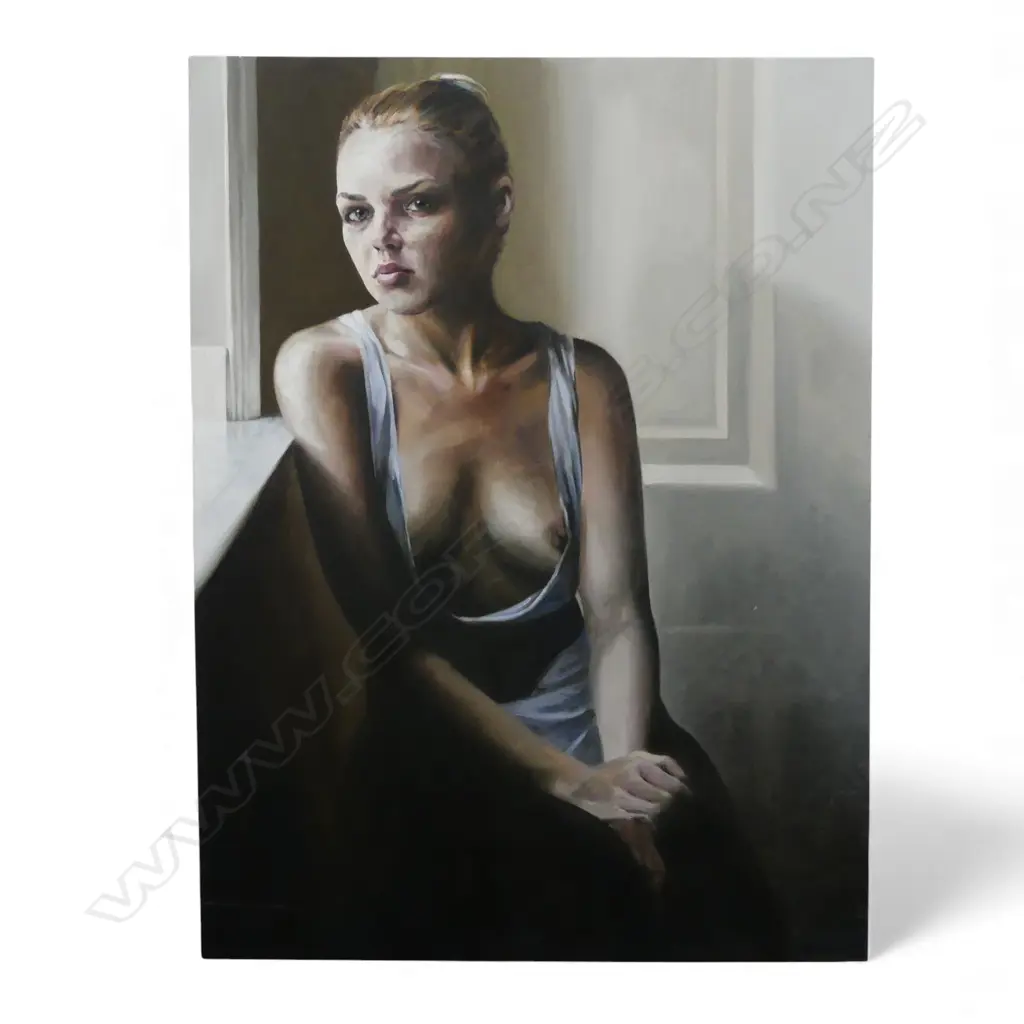 INDISTINCTLY SIGNED, THE RELUCTANT MODEL, OIL ON CANVAS, SIGNED & DATED 01-10, 1015x760mm Image 1++