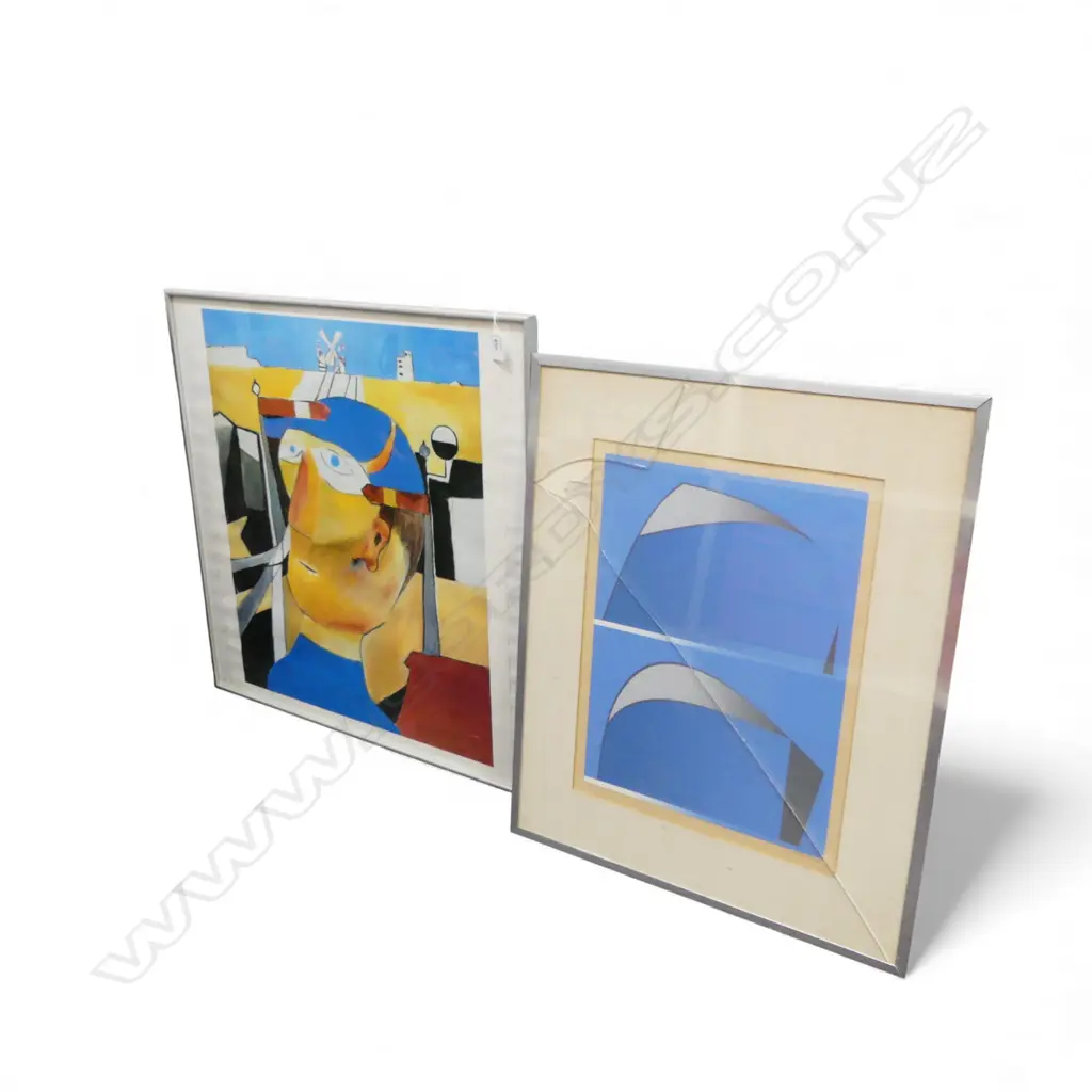 RODOLFO SAMONTE, CURVATION BLUE No. 4, PRINT Ed.5/20, glass needs replacing 440x330mm + FRAMED SYDNEY NOLAN PRINT Image 1++