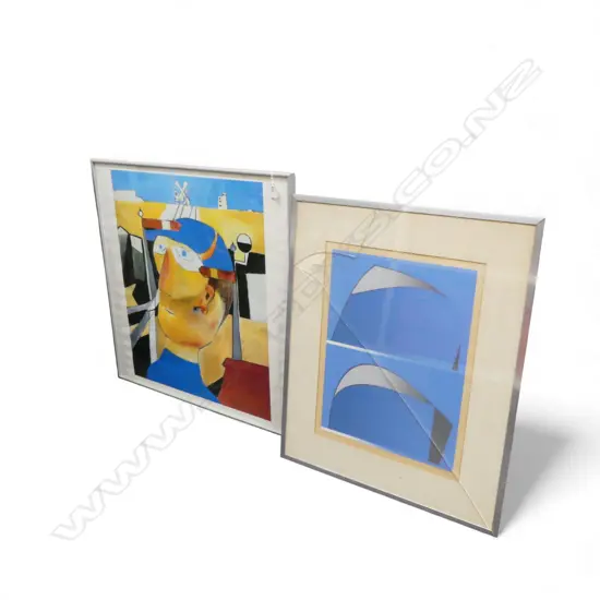 RODOLFO SAMONTE, CURVATION BLUE No. 4, PRINT Ed.5/20, glass needs replacing 440x330mm + FRAMED SYDNEY NOLAN PRINT